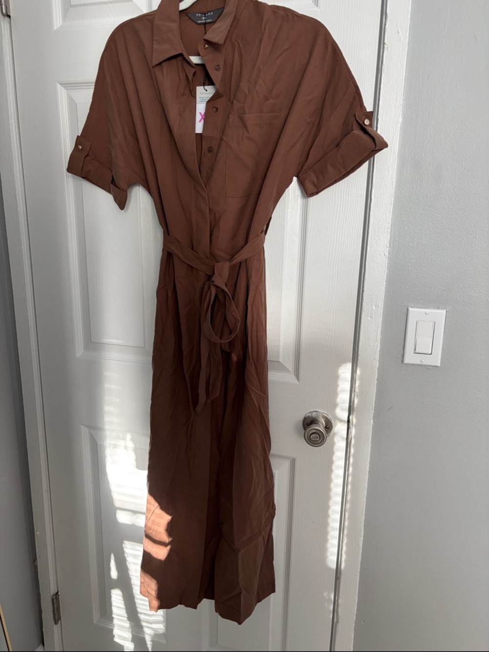 Primark Brown Maxi Shirt Dress with Tie Waist